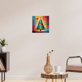 Póster Árbol de Navidad geométrico Pop Art en cuadrados