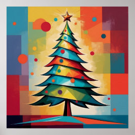 Póster Árbol de Navidad geométrico Pop Art en cuadrados