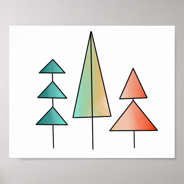 Póster árbol de navidad geométrico rojo rosa azul retro s (Frente)