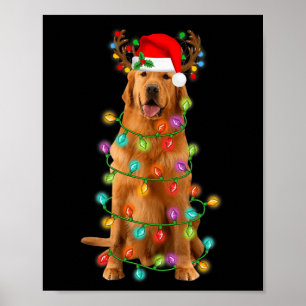 Póster Árbol de Navidad Golden Retriever enciende perro d