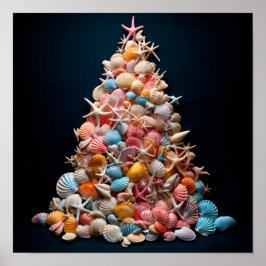 Póster Árbol de Navidad hecho de conchas coloridas