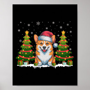 Póster Árbol de navidad ilumina a Corgi Dog Santa Hat Nav