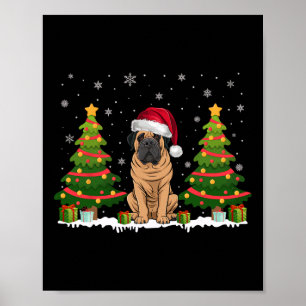 Póster Árbol de navidad ilumina a perro de mastiff Santa 