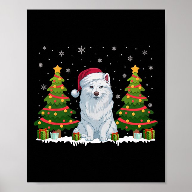 Póster Árbol de navidad ilumina a perro esquimal estadoun (Frente)