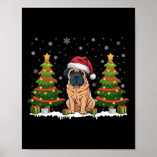 Póster Árbol de navidad ilumina a perro malvado inglés Sa (Frente)