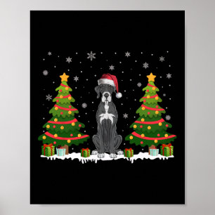 Póster Árbol de navidad ilumina el gran perro danés Santa