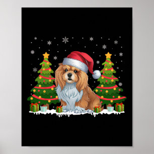 Póster Árbol de navidad ilumina Lhasa Apso Dog Santa Hat