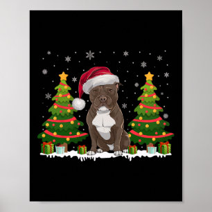 Póster Árbol de navidad ilumina Pitbull Dog Santa Hat Nav