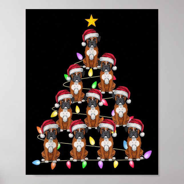 Póster Árbol de Navidad iluminan a hombres mujeres perro  (Frente)