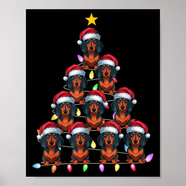 Póster Árbol de Navidad iluminan a hombres mujeres Santa  (Frente)