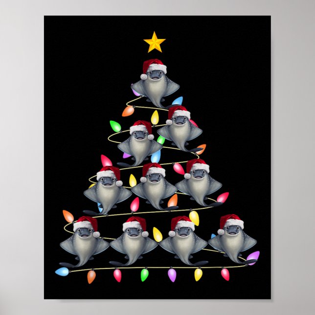 Póster Árbol de Navidad iluminan a hombres mujeres Santa  (Frente)