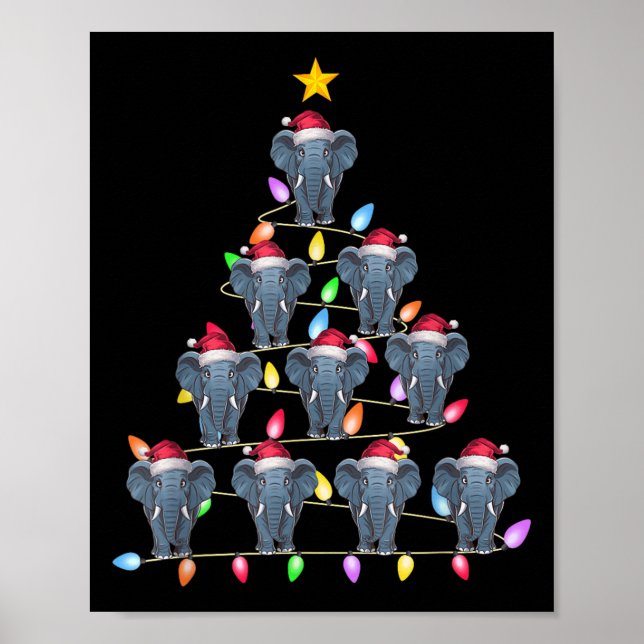 Póster Árbol de Navidad iluminan a hombres mujeres Santa  (Frente)