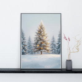 Póster Árbol de Navidad Luminoso en Paisaje Sereno