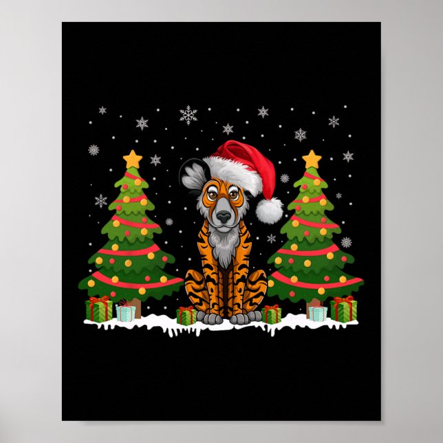 Póster Árbol de Navidad Luz Perro salvaje africano Santa  (Frente)
