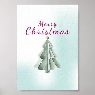 Póster Árbol de Navidad minimalista en acuarela verde sal