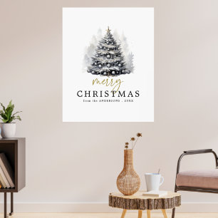 Póster Árbol de Navidad moderno de oro blanco y negro