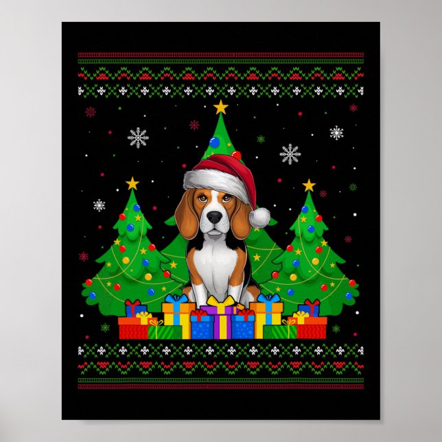Póster Árbol de navidad muy dulce Santa Hat Beagle Dog X (Frente)