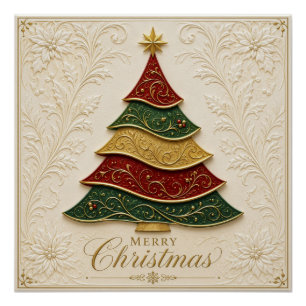 Póster Árbol de Navidad ornamentado en oro y esmalte