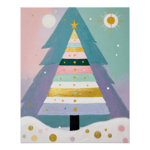 Póster Árbol de Navidad Pastel Celestial