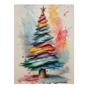 Póster Árbol de Navidad Pastel: pintura de aceite abstrac