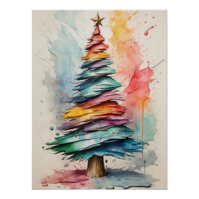 Póster Árbol de Navidad Pastel: pintura de aceite abstrac (Anverso)