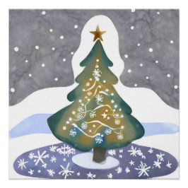 Póster Árbol de Navidad | Pintura de invierno acuarela