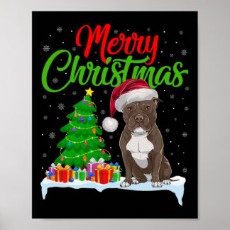 Póster Árbol de Navidad Pitbull Dog Enciende Noche Pitbul