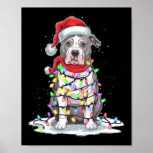 Póster Árbol de Navidad Pitbull Santa Hat Ilumina Perro d
