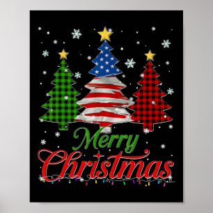Póster Árbol de Navidad Plaid Bandera de EE. UU. Copo de 