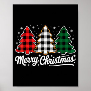 Póster Árbol de Navidad Plaid Búfalo Rojo Blanco 