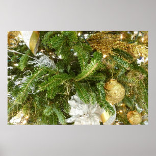 Póster Árbol de Navidad plateado y dorado en vacaciones