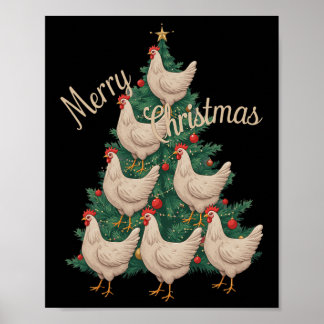 Póster Árbol de Navidad Pollo Divertido de Pollos Árbol d