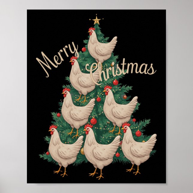 Póster Árbol de Navidad Pollo Divertido de Pollos Árbol d (Frente)