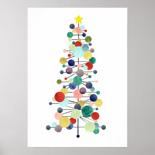 Póster Árbol de Navidad Puntos Retro Modernos de Mediano  (Frente)