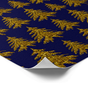 Póster Árbol de Navidad purpurina dorado con fondo azul