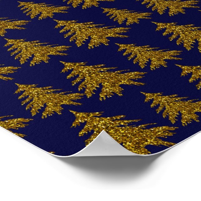 Póster Árbol de Navidad purpurina dorado con fondo azul (Esquina)