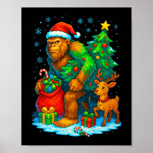 Póster Árbol de Navidad Reno Santa Bigfoot Divertido Sasq