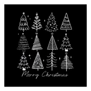 Póster Árbol de Navidad Retro Clásico