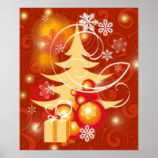 Póster Árbol de Navidad Rojo y Oro