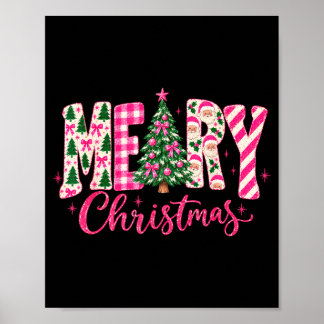 Póster Árbol de Navidad rosa coqueto y lindo para niñas