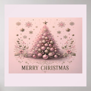 Póster Árbol de Navidad Rosa Feliz Navidad
