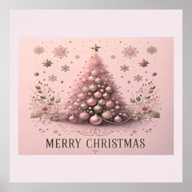 Póster Árbol de Navidad Rosa Feliz Navidad  (Frente)