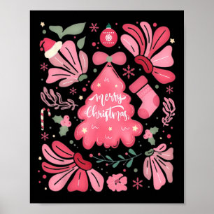 Póster Árbol De Navidad Rosa, Feliz Y Brillante Navidad