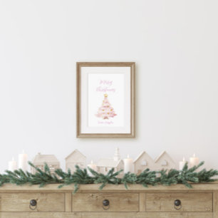 Póster Árbol de Navidad rosa y dorado