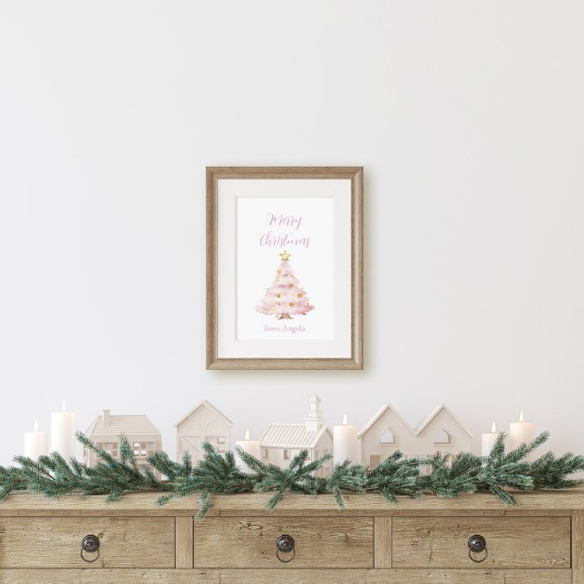 Póster Árbol de Navidad rosa y dorado (Pink Christmas Tree Poster)