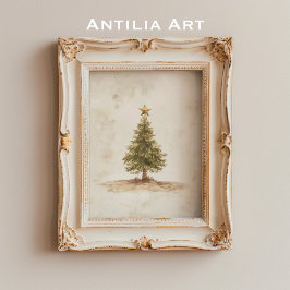 Póster Árbol de Navidad Rústico Pintando Árbol de Pelo Vi