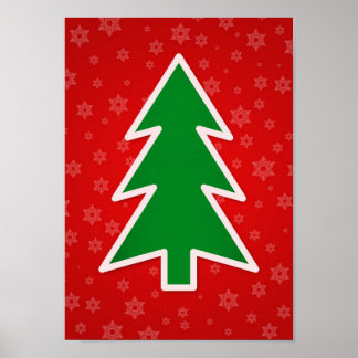 Póster Árbol de Navidad sobre fondo rojo