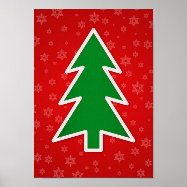 Póster Árbol de Navidad sobre fondo rojo (Frente)