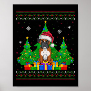 Póster Árbol de Navidad Suave Feo Santa Hat Boxer Perro X