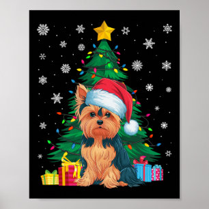 Póster Árbol de Navidad sudoroso enciende Yorkie Dog Sant